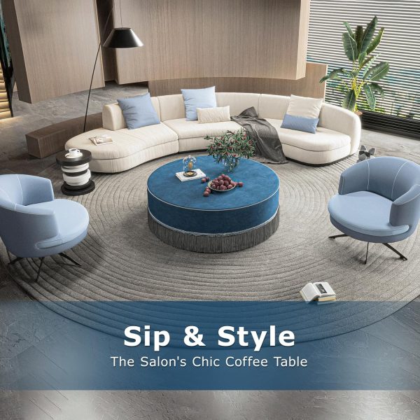 Round Ottoman Table with Tassel, Cushioned for Bedroom & Living - Image 6