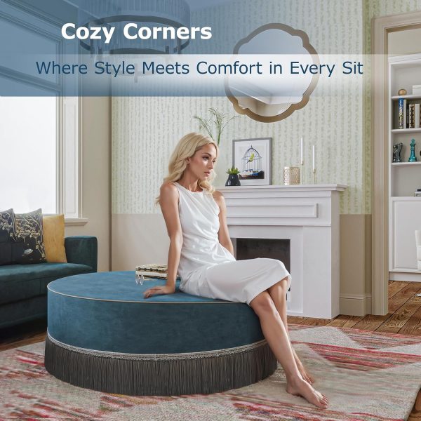 Round Ottoman Table with Tassel, Cushioned for Bedroom & Living - Image 7