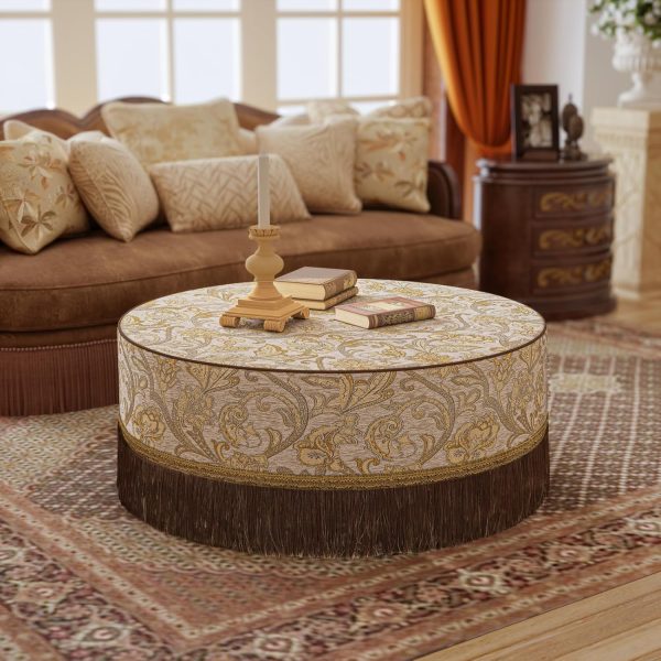 Round Upholstered Ottoman, Modern Living Center Table - Image 2