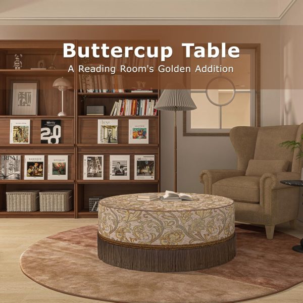 Round Upholstered Ottoman, Modern Living Center Table - Image 7