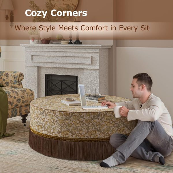 Round Upholstered Ottoman, Modern Living Center Table - Image 9